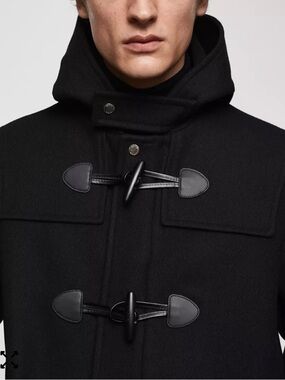 Mango Black Hooded Toggle Pea Coat